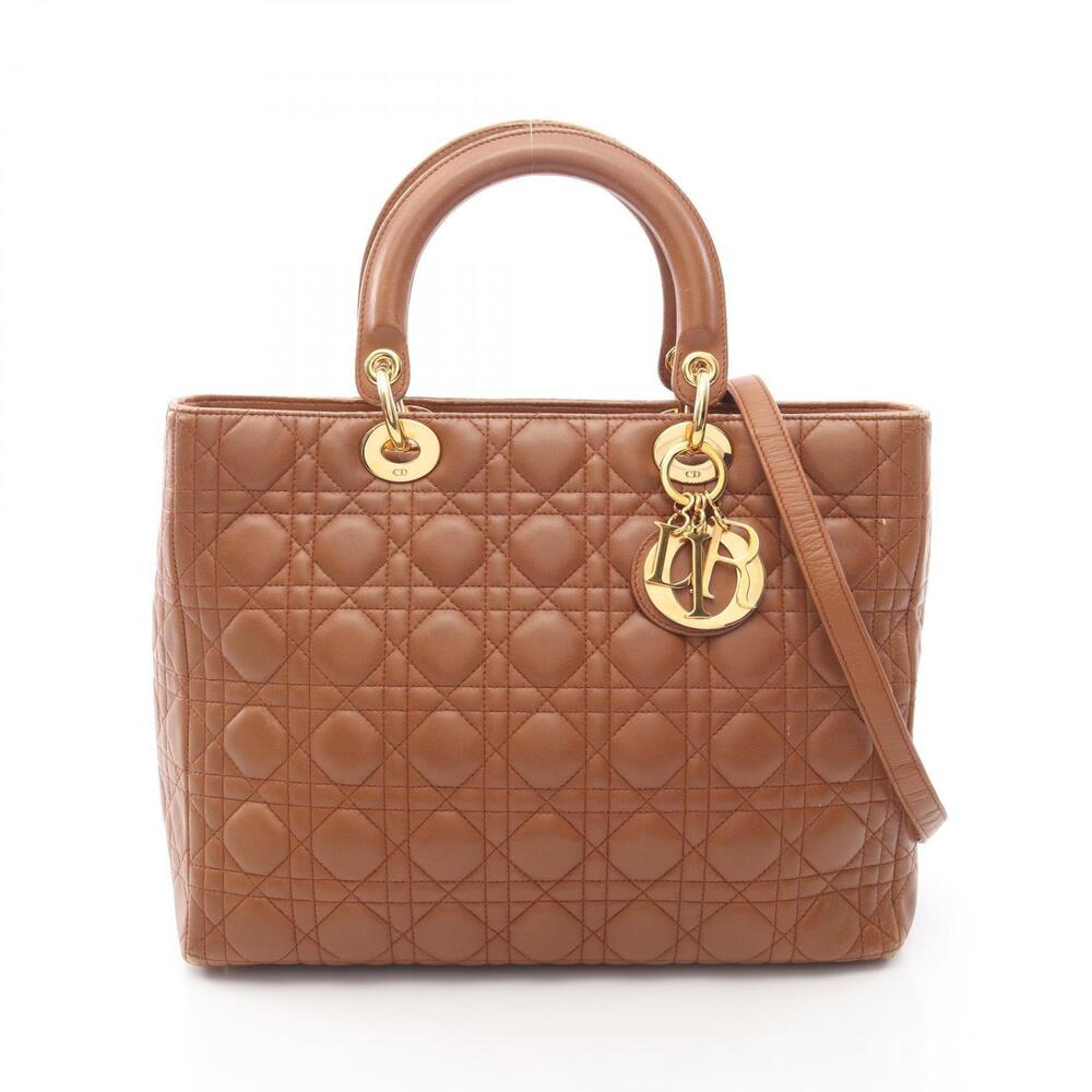 Christian Dior Lady Cannage Handbag Leather Brown